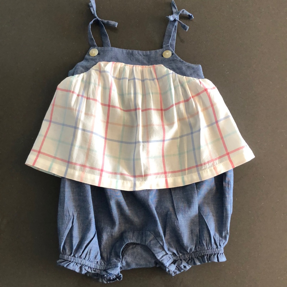 Gap Chambray and plaid bow strapped Romper